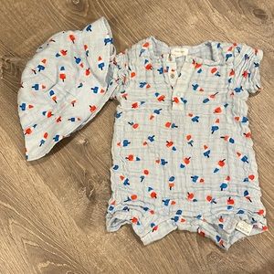Angel Dear Romper + Sun Hat; 6-12 Months